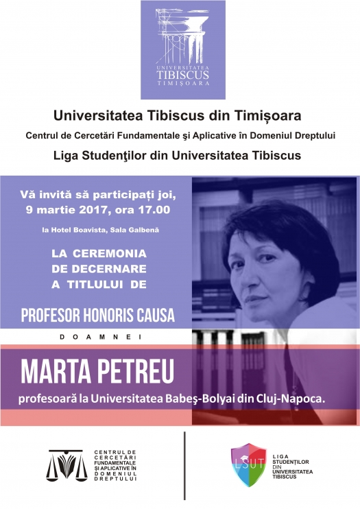 Acordarea titlului &quot;Profesor Honoris Causa&quot; doamnei Marta Petreu - 9 martie 2017