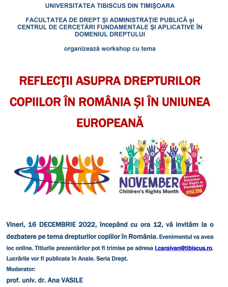 Reflectii asupra drepturilor copiilor in Romania si in Uniuniea Europeana afis decembrie 2022