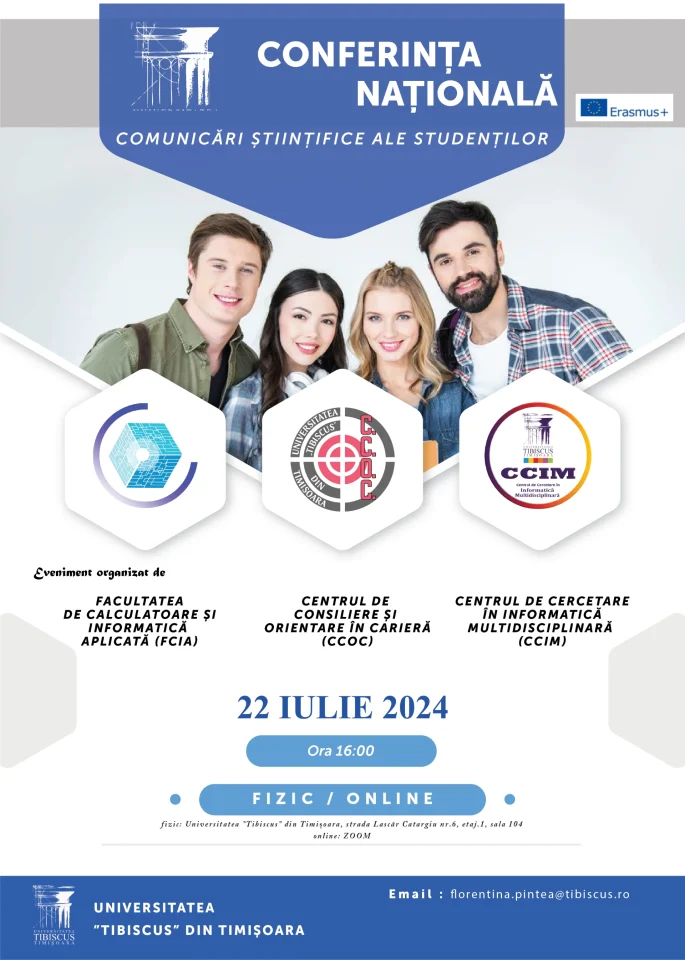 afis simpozion studenti tibiscus Conferința Națională 2024, 22 Iulie, Fizic/Online